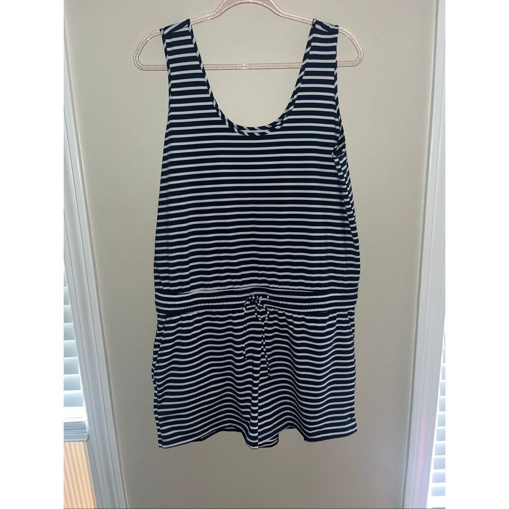 Vineyard Vines Performance Sleeveless Striped Blue White Mini Tie Romper Large